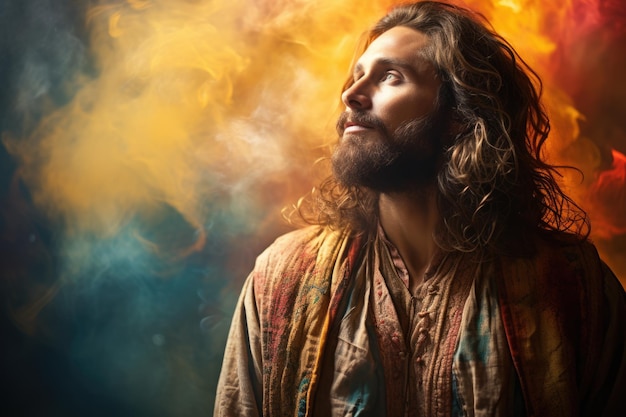 Una pintura de Jesús con vestimentas coloridas Imagen digital