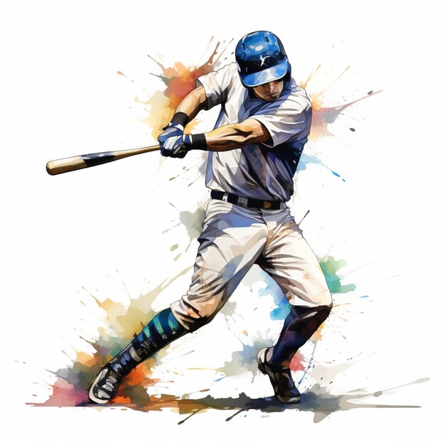 pintura de un jugador de béisbol balanceando un bate con un fondo generativo de salpicaduras de pintura ai