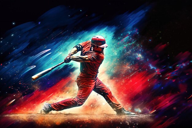 Una pintura de un jugador de béisbol balanceando un bate.