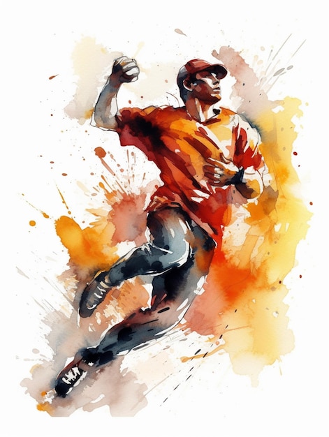 Una pintura de un jugador de béisbol con una camiseta roja que dice "me encanta el béisbol".