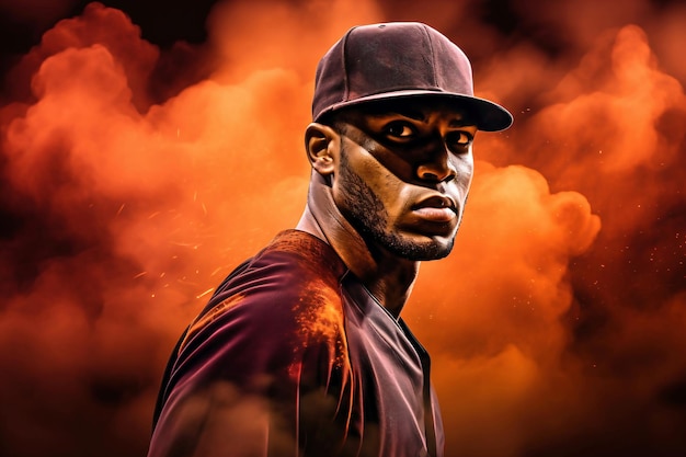Una pintura de un jugador de béisbol con gorra.