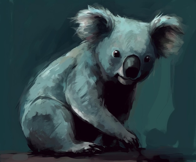 Una pintura de un koala con un fondo azul.