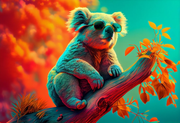 Una pintura de un koala con gafas de sol.