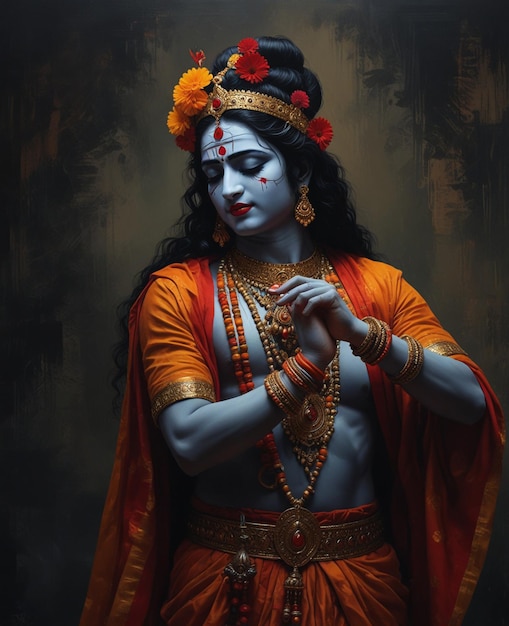 una pintura de Krishna con la palabra dios en él