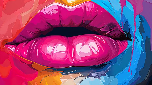 una pintura de labios rosados con un fondo azul