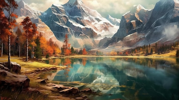 Una pintura de un lago de montaña con el nombre zermatt.