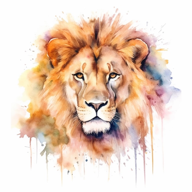 Pintura de un león con fondo blanco ai generativo.