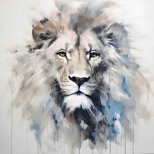 Una pintura de un león sobre un fondo blanco