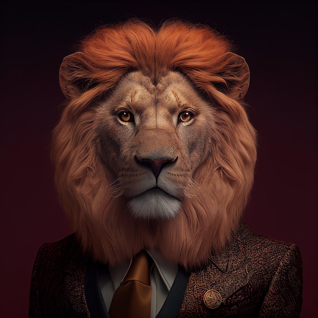 Una pintura de un león con traje y corbata.