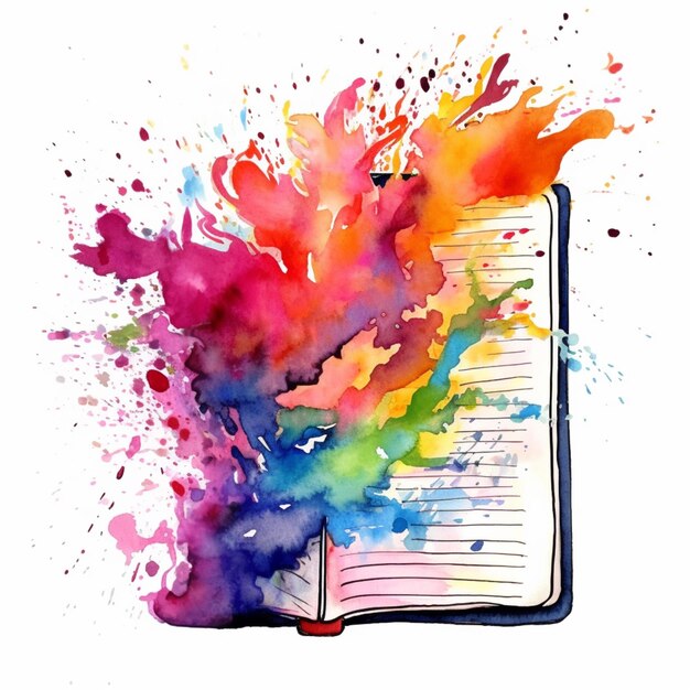 Foto pintura de un libro colorido con una salpicadura de arco iris de pintura generativa ai