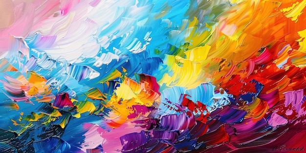 Pintura en lienzo con trazos multicolores sueltos