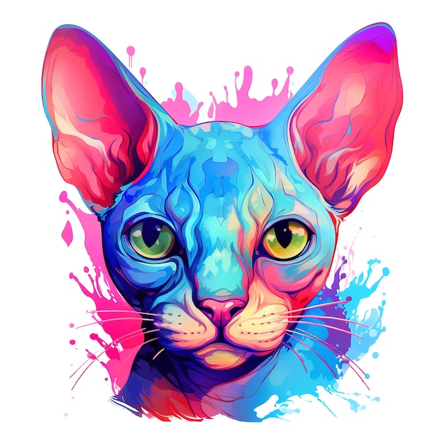 Foto pintura de una linda cabeza de gato esfinge en un fondo limpio png para sublimación impresión diseño de camisetas clipart dtf dtg impresión animales de compañía ilustración generativa aix9