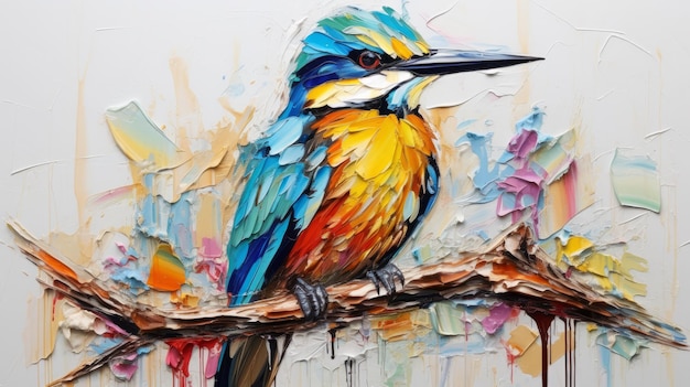 Pintura linda colorida del pájaro del empaste grueso