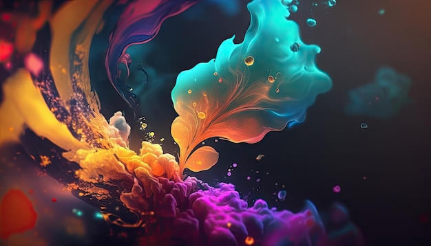 Pintura líquida abstrata pincelada splash art fundo colorido óleo desenhado com IA generativa