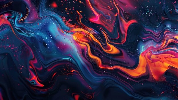 una pintura de un líquido colorido con las palabras fuego en la parte inferior