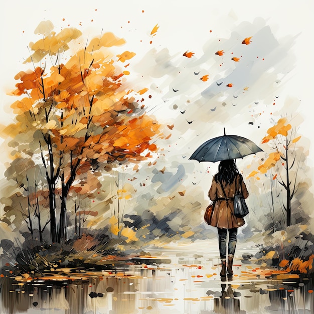 pintura de la lluvia en el día de otoño ai generativo