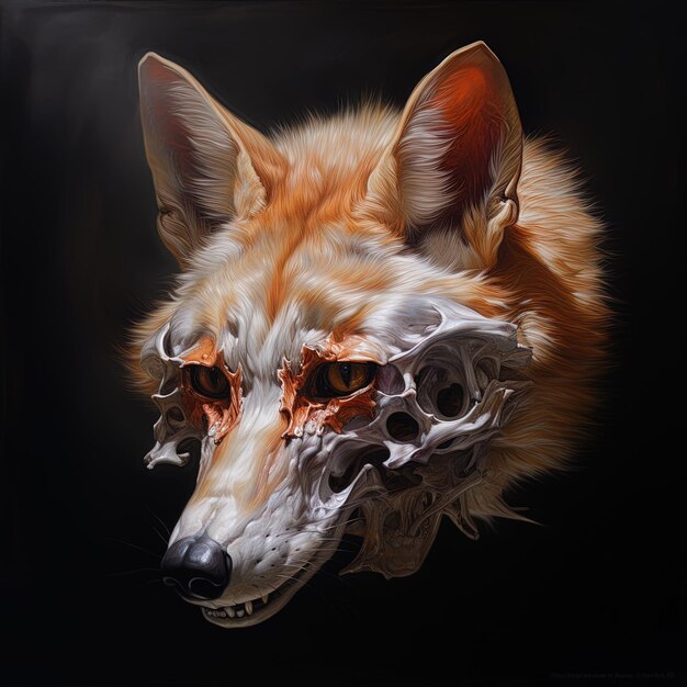 una pintura de un lobo con una cabeza de lobo en él