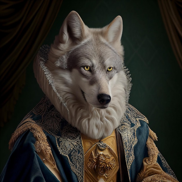 Una pintura de un lobo disfrazado.