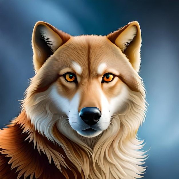 Una pintura de un lobo con un fondo azul.