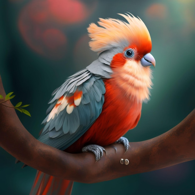 Una pintura de un loro con la cabeza roja y plumas azules.