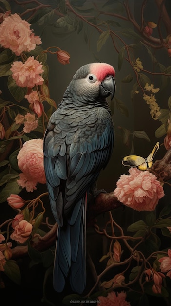 una pintura de un loro con un pájaro