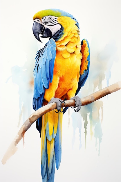 una pintura de un loro en una rama con las palabras loros en él