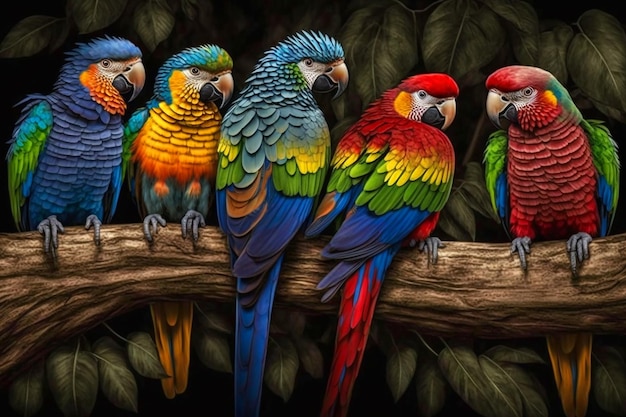 Foto una pintura de un loro en una rama