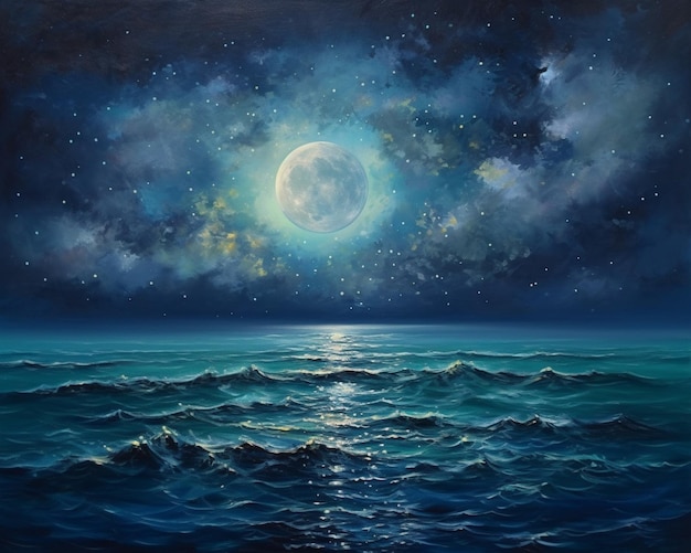 Una pintura de la luna y las estrellas.