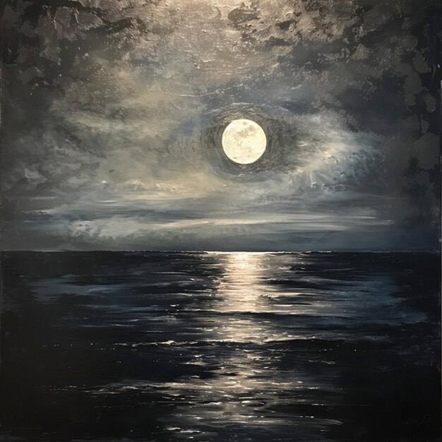 Foto una pintura de una luna y la luna en el cielo