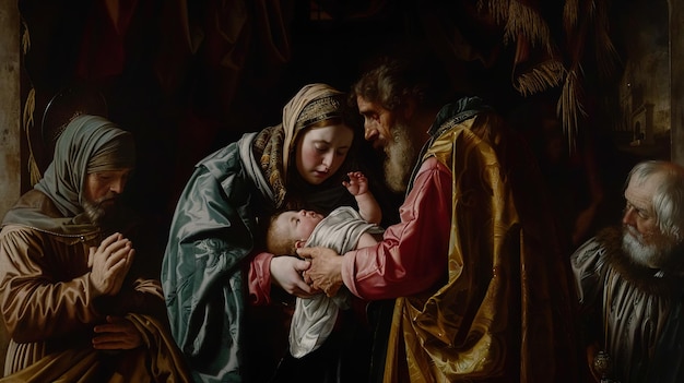 una pintura de una madre y un niño con un bebé