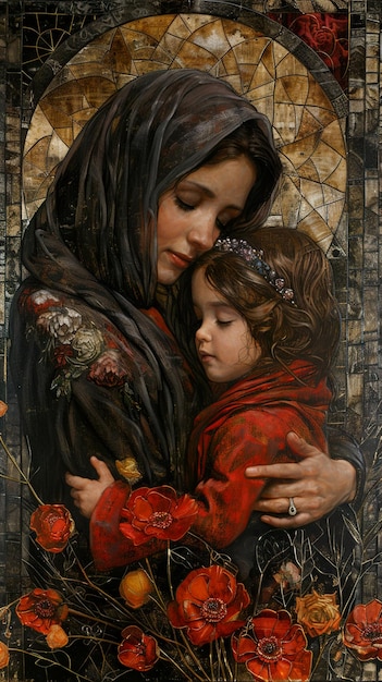 una pintura de una madre y un niño por persona