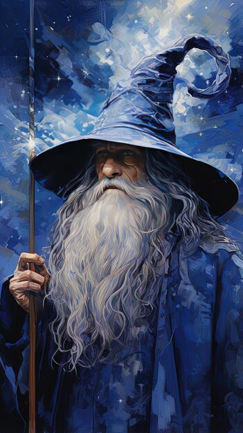 una pintura de un mago sosteniendo un paraguas