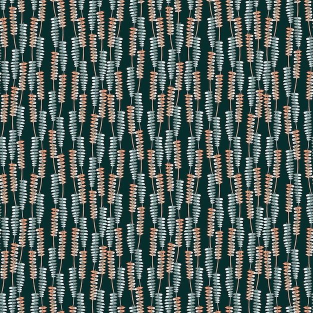 Pintura a mano de acuarela naranja y azul de ramita patrón sin costuras aislado en fondo oscuro Se puede utilizar para álbum de recortes de telas textiles y otros productos impresos