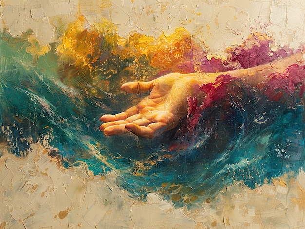 una pintura de una mano que tiene la palabra mano en ella
