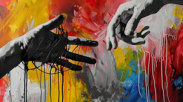 una pintura de manos con una pintada en ella