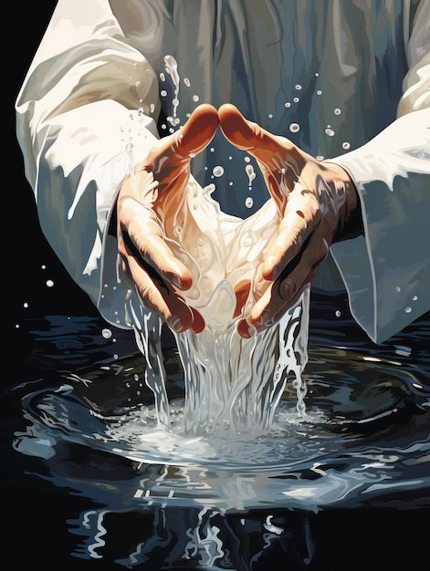 una pintura de manos sosteniendo una salpicadura de agua con las palabras " manos " en él.