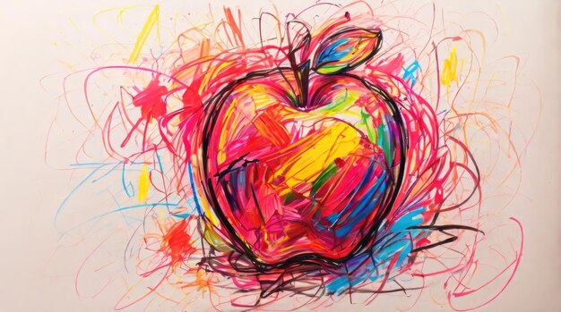 una pintura de una manzana con una manzana roja en ella