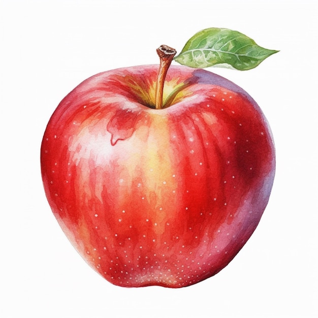 pintura de una manzana roja con una hoja verde encima ai generativa
