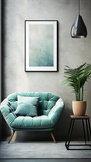Foto pintura de maqueta de sofá de esmeralda en el interior de la pared