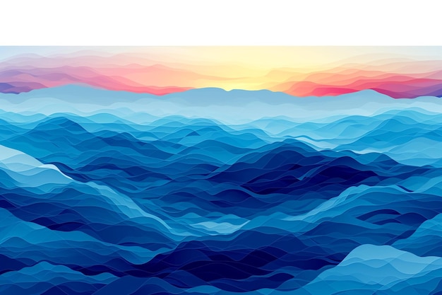 una pintura de un mar con una puesta de sol en el fondo