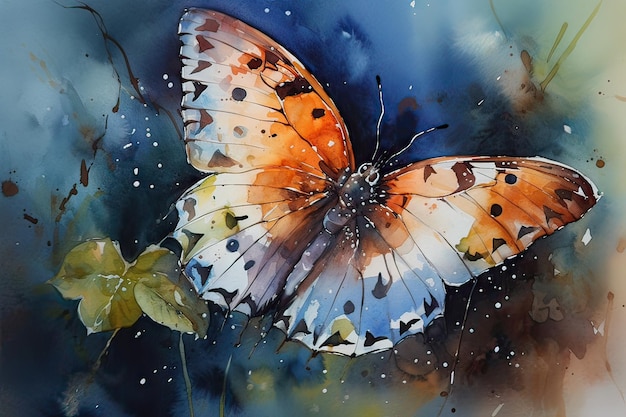 Una pintura de una mariposa con alas naranjas.