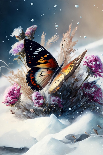 Pintura de una mariposa en la nieve Ai Generativo