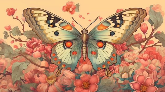 Una pintura de una mariposa con puntos rojos