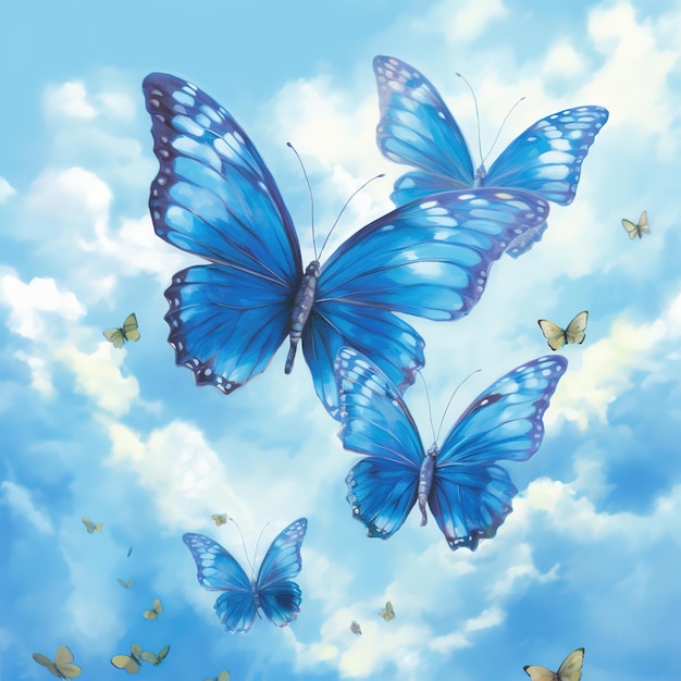 Una pintura de mariposas azules con la palabra mariposa.