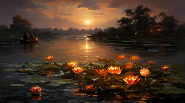 Foto pintura meditativa y pacífica de una sola lámpara diya diwali el triunfo de la luz sobre la oscuridad