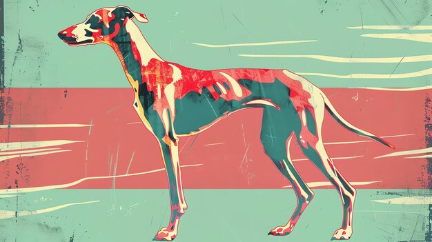 Foto una pintura minimalista de un galgo en un fondo colorido la pintura tiene un toque retro y sería perfecta para un hogar moderno de mediados de siglo