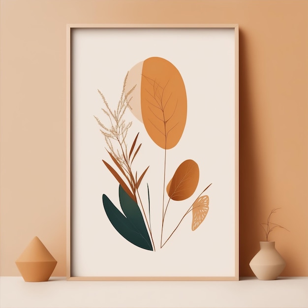 pintura minimalista de plantas en un marco