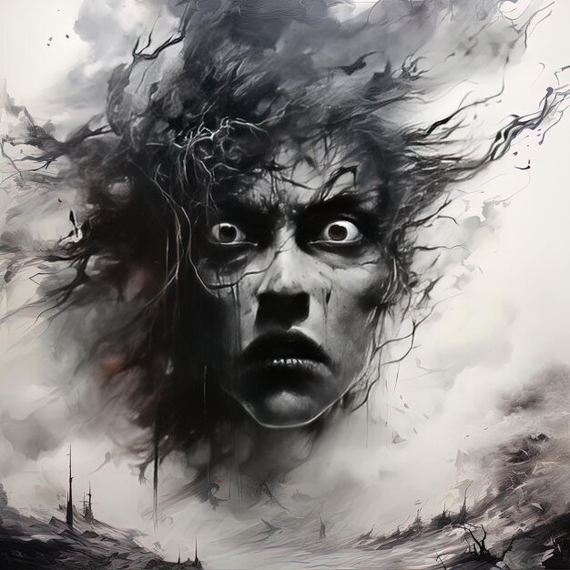 una pintura de un monstruo con una cara dibujada en él