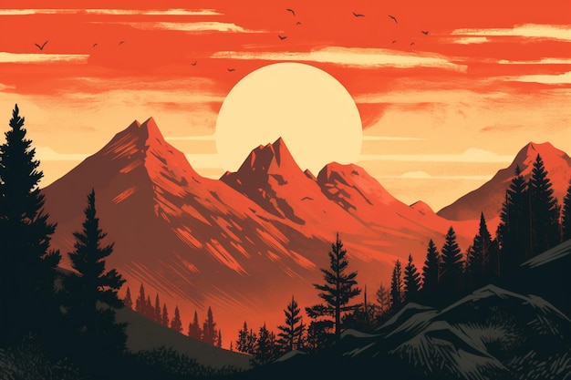 Pintura montañas fondo cartel retro paisaje impresionante viaje estilizado cartel o pegatina Great Smoky Mountains naturaleza paisaje generativo AI