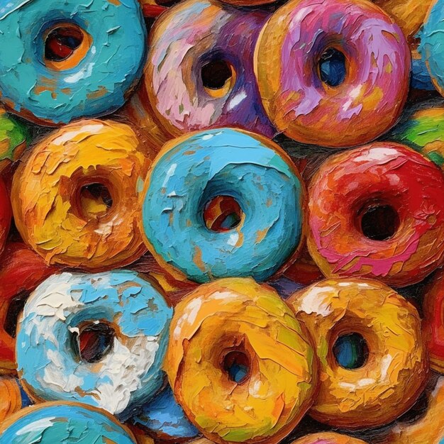 pintura de un montón de donas coloridas con mucho glaseado ai generativo